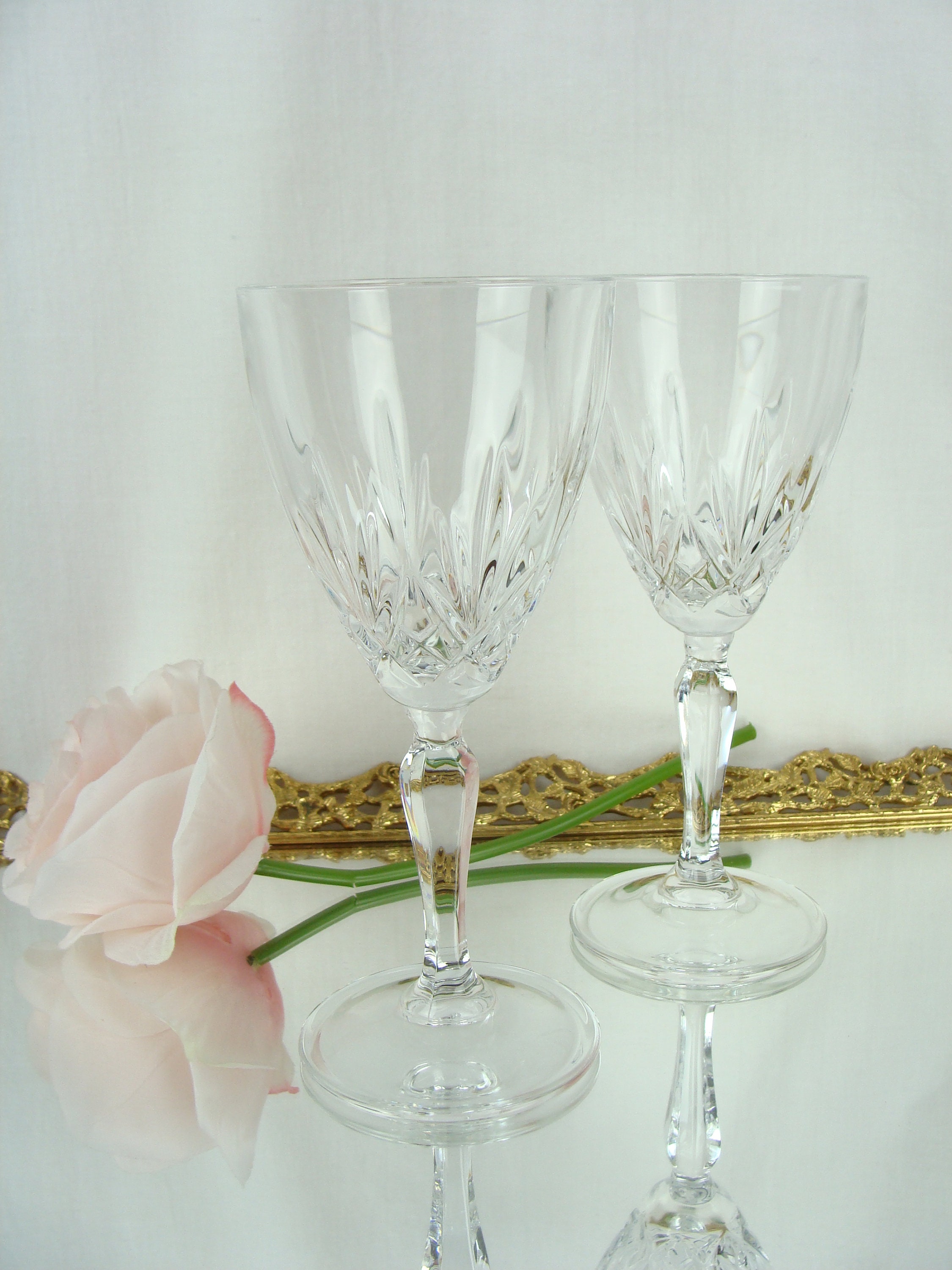 Vintage Wine Glasses 70s Cut Glass Chic Elegant Classic Clear Etsy