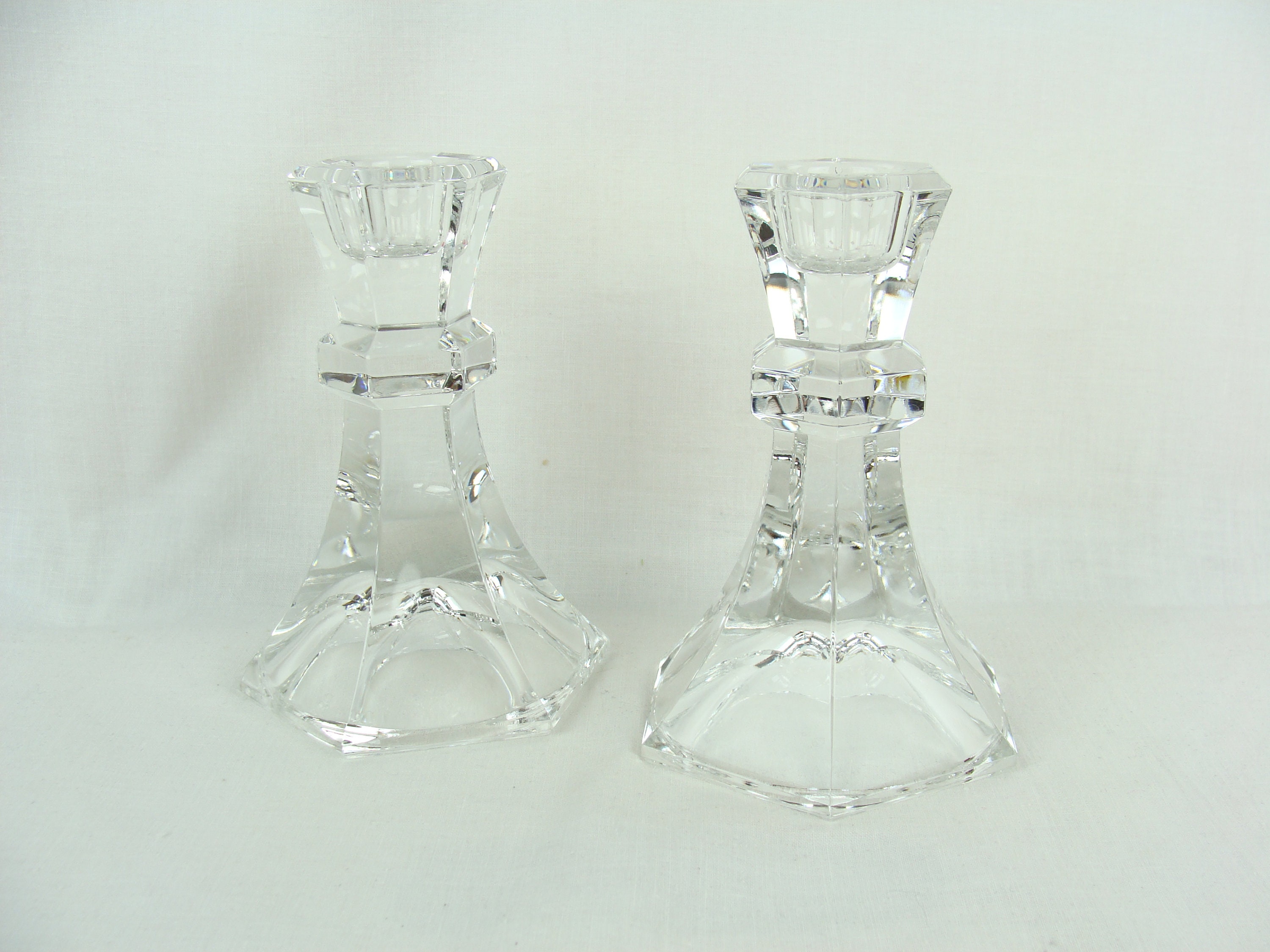 Vintage Crystal Candle Holders 70s Glass Taper Candlestick Holders Set ...