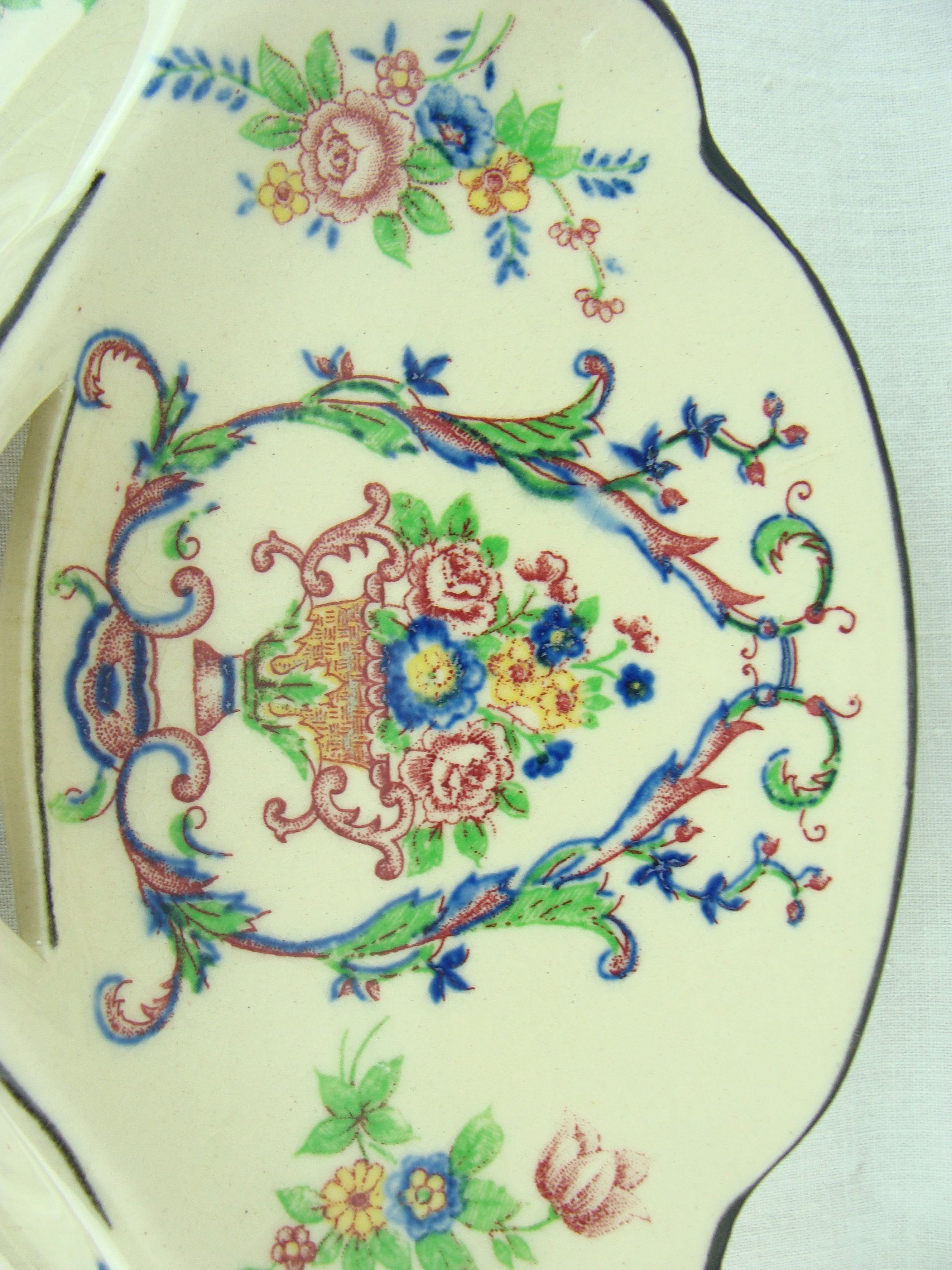 Vintage Divided Candy Dish 50s Ceramic Three Part Bon Bon Dish Floral