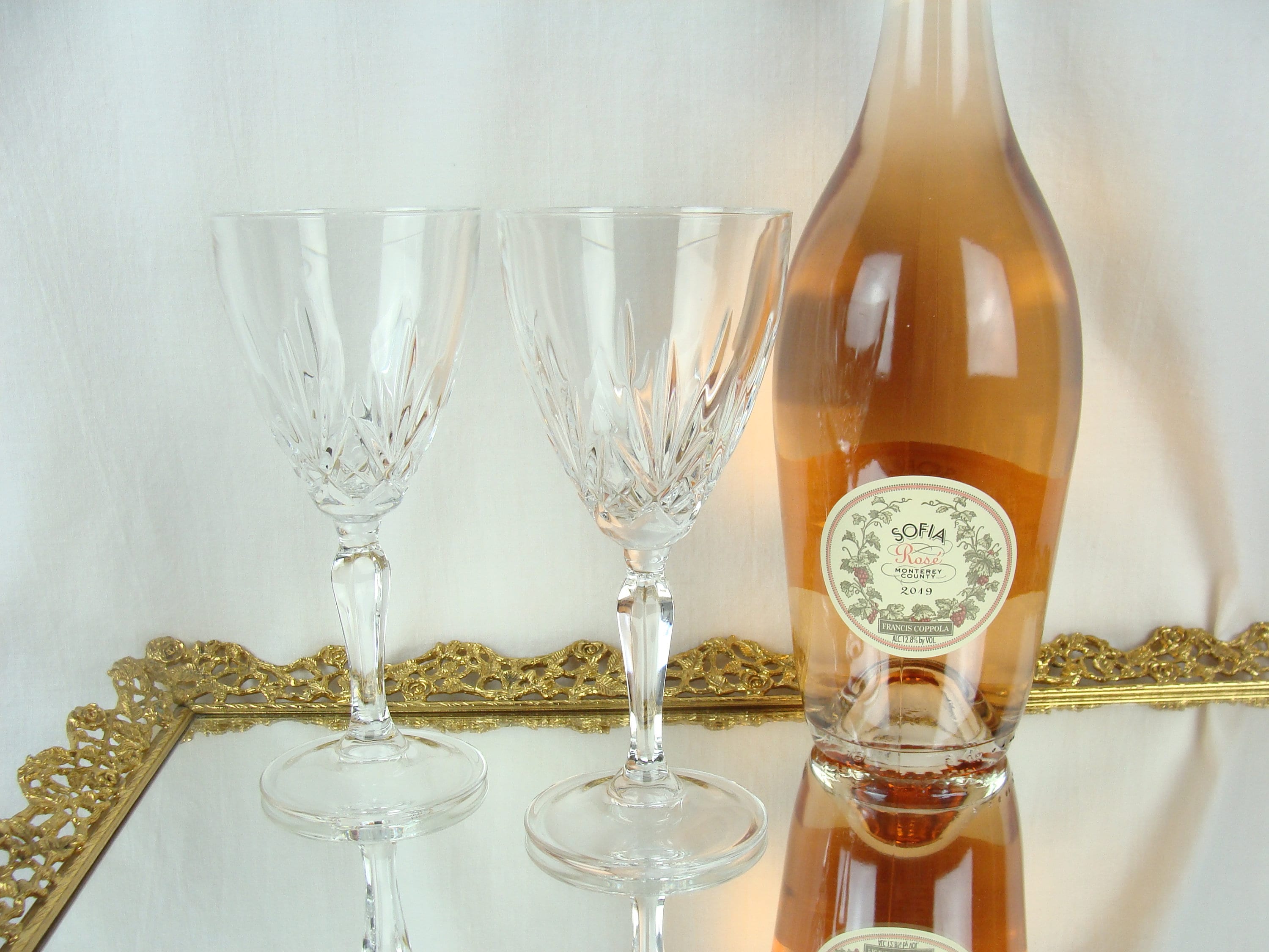 Vintage Wine Glasses 70s Cut Glass Chic Elegant Classic Clear Glass Set