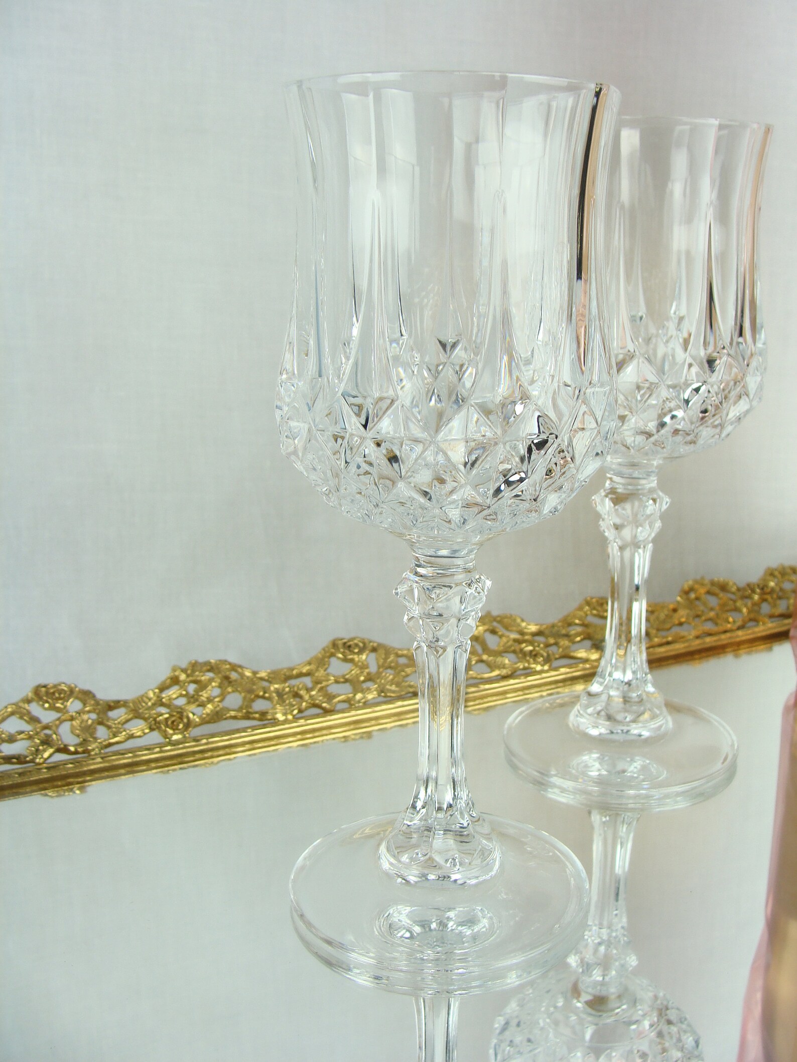 Vintage Crystal Wine Glasses Set of 2 Cristal D'arques Longchamp Lead