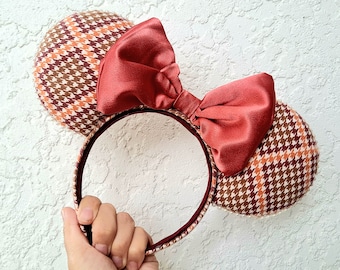 Pumpkin Spice Houndstooth Plaid Mouse Ears