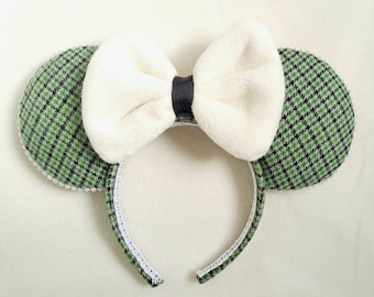 Green, Black, and Gray Check Patterned Mouse Ears