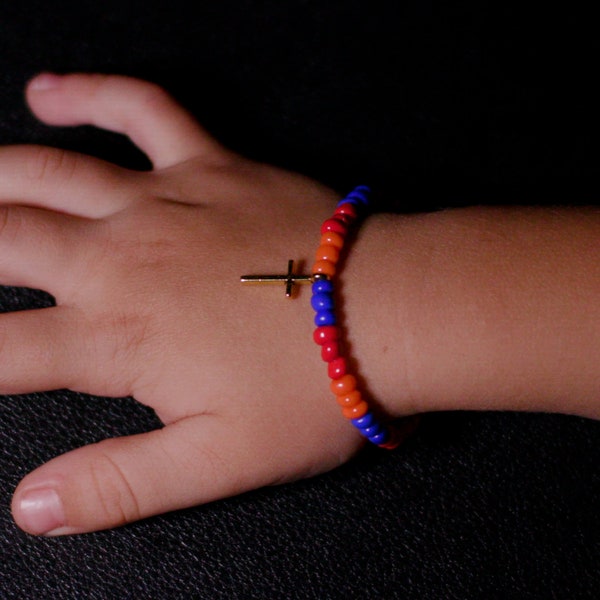 Armenian Flag Beaded Bracelets With Cross: Men, Women, Children, Toddler sizes