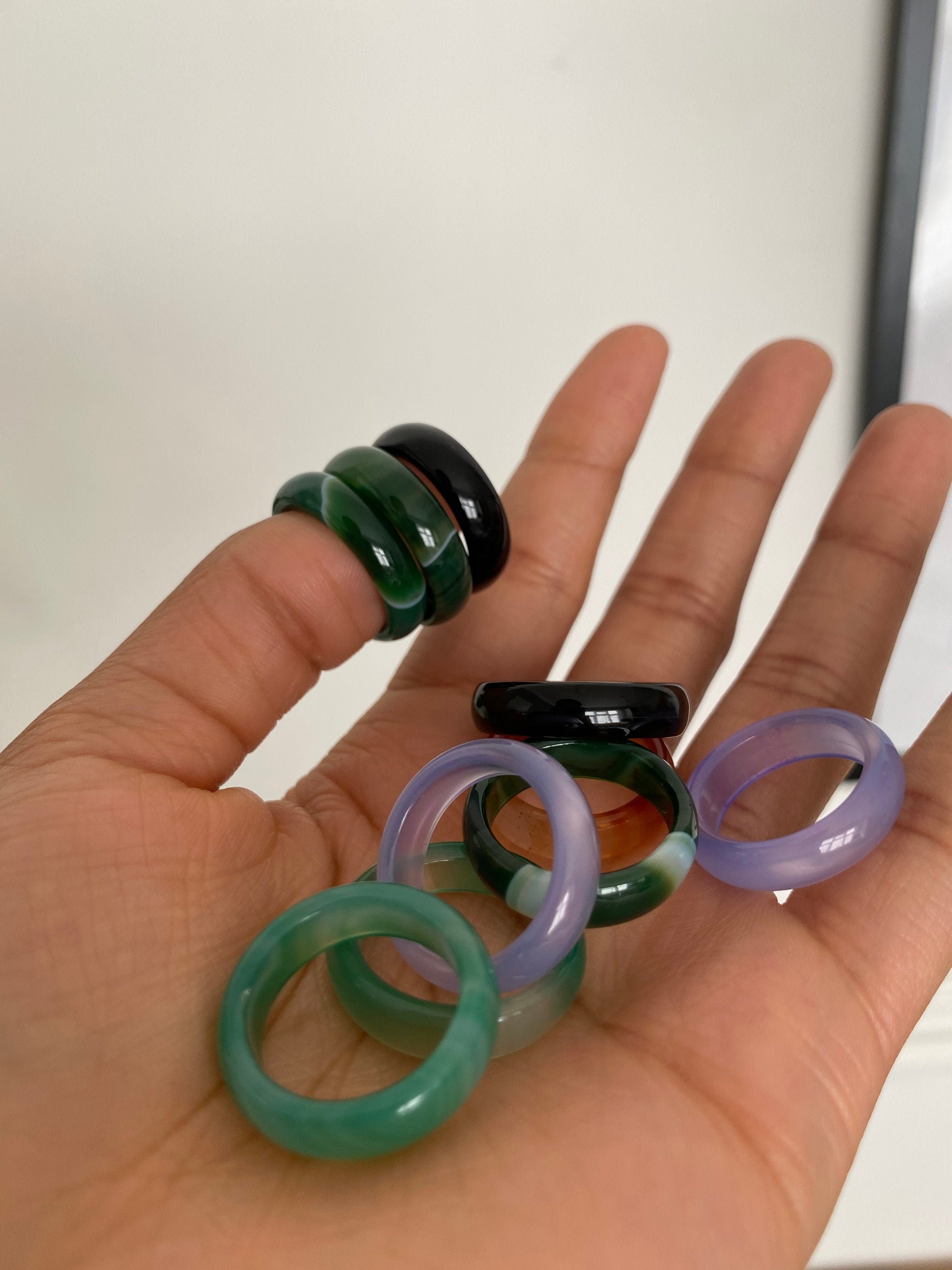 Natural Glass Resin Band Rings Naturally Patterned and Striped Etsy UK