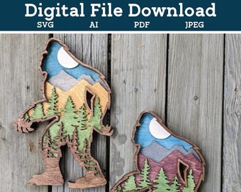 3D Layered Sasquatch SVG, Laser Cut Wood Art (Digital Download)