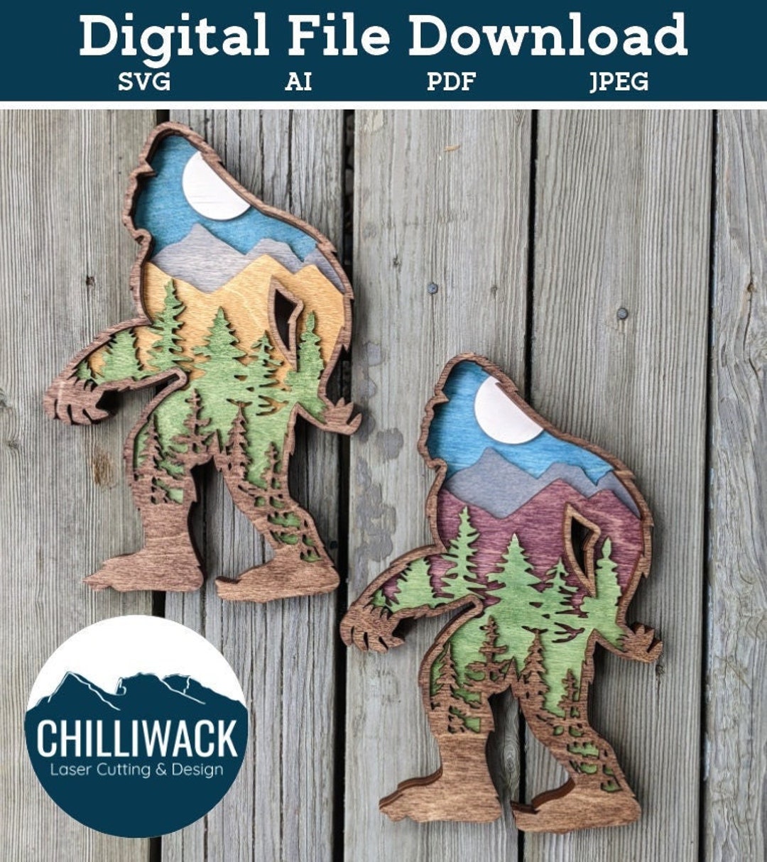 3D Layered Sasquatch SVG / Bigfoot 3d Laser Cut SVG / Sasquatch Layered