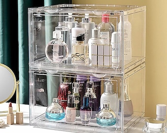 Acrylic storage container with door for Cosmetics, Perfume, Purses, Jewelries, Lipstick, Nail Polishes