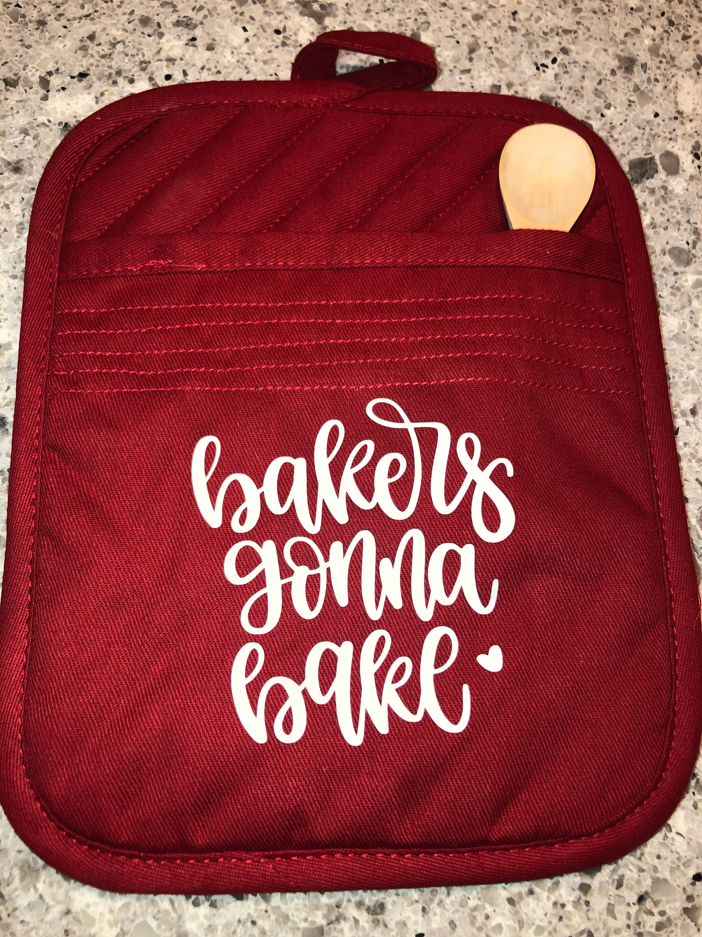 Custom Pot Holder With Pocket, Mini Wooden Spoon, & Decal Etsy UK