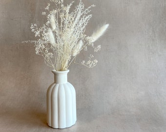 Small Off-White Dried Flower Arrangement with Beige Vase | Small Vase | Vase with Dried Flowers | 30cm Dried Bouquet | Natural White Flowers