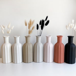 Matte Textured Hand Painted Vases | Ceramic Effect | Vase for Dried Flowers | Vase with Bunny Tails | Neutral Modern Home Decor | Boho Decor