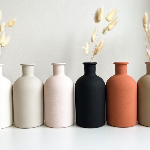 Small Bud Hand Painted Vase With Bunny Tails Matte Ceramic Etsy