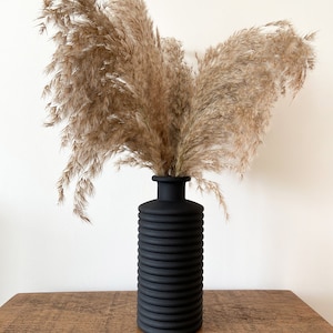 Ribbed Hand Painted Vase with Bunny Tails Matte Ceramic Effect Vase 21cm Tall Vase for Dried Flowers Pampas Neutral Boho Vase image 7