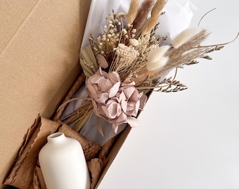 Small Natural Dried Flower Bouquet | Vase | Mini Dried Flower Arrangement in Vase | Small Flowers | Beige Vase | Home Decor | Gift for Her