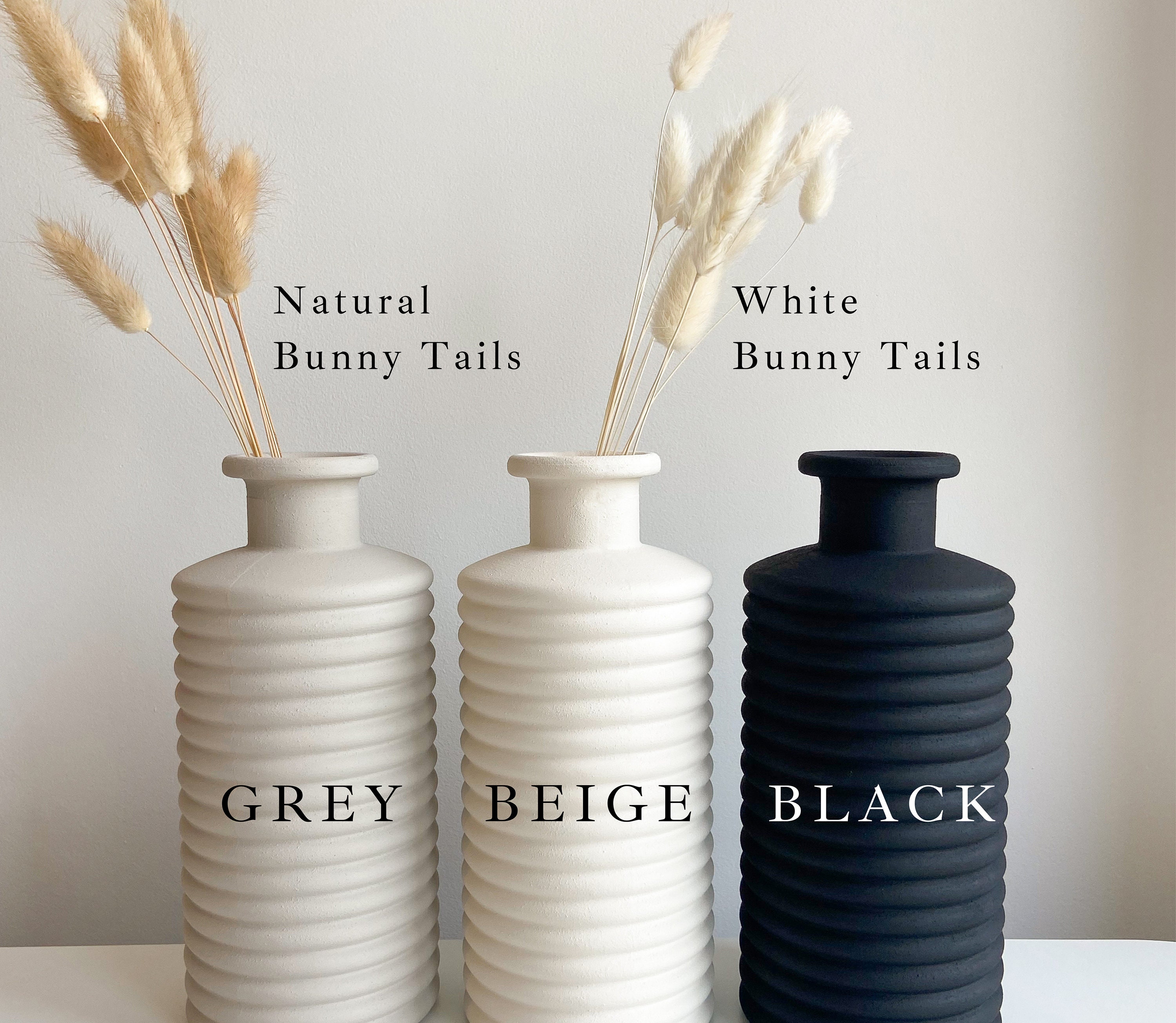 Ribbed Hand Painted Vase With Bunny Tails Matte Ceramic Etsy