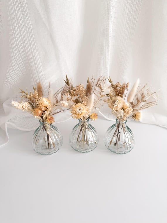 Mini Dried Flower Arrangement in Vase | 20cm Tall | Small Dried Flower Bouquet | Glass Vase | Small Table Flowers | Home Decor |Gift for Her