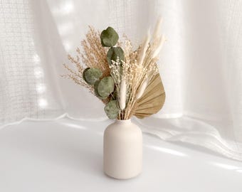 Small Dried Flower Arrangement in Beige Vase | 30cm Tall | Small Dried Flower Bouquet | Flower Gift | Mini Eucalyptus Flowers | Home