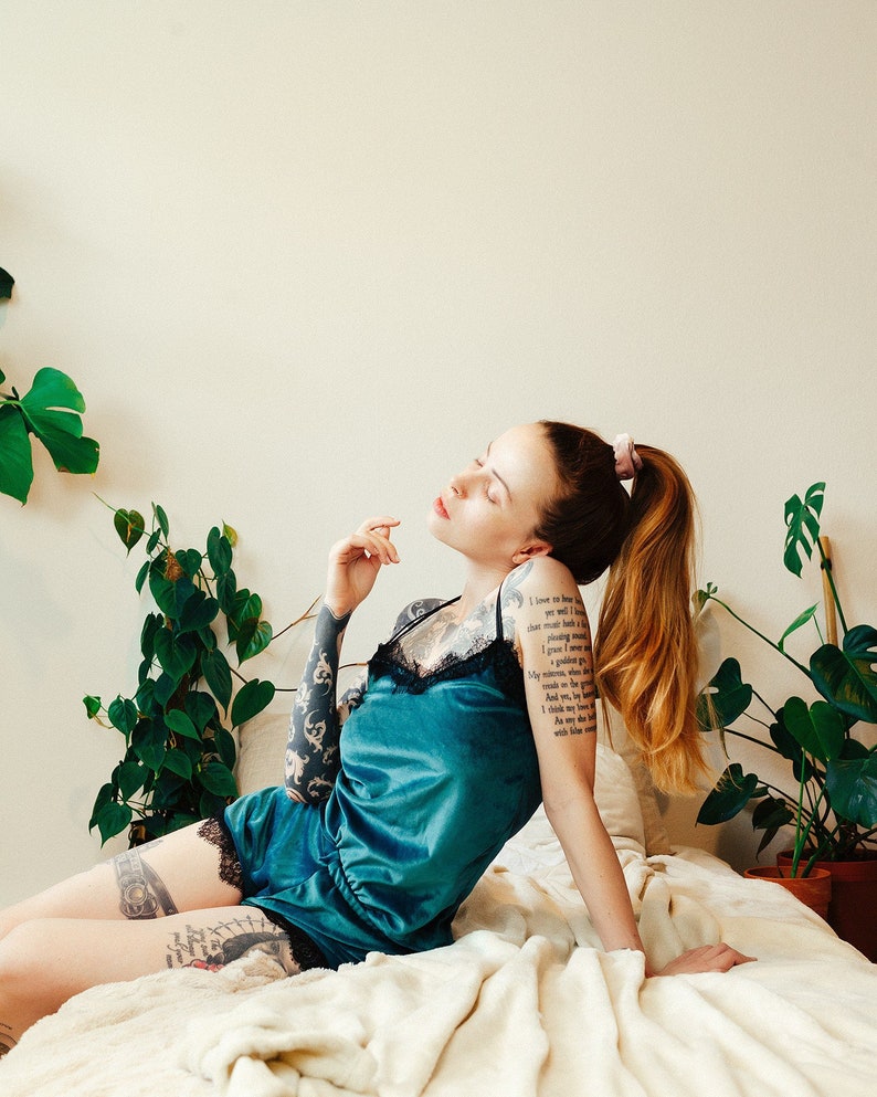 The Velvet Lounge 3 Pieces Set (shorts, slip & cami top shops from upcycled curtains)