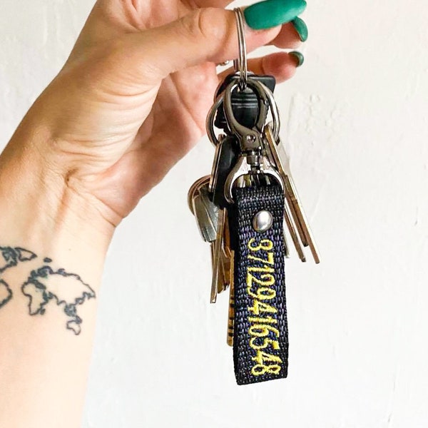 Safety keyring with Phone Number Tag keychain Personalized embroidered lost found car key gift for kid her him karabiner