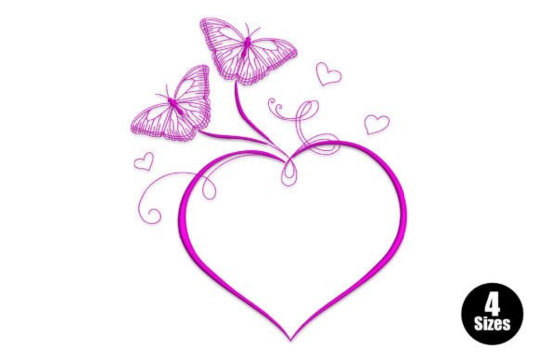 4 SIZES Butterfly Floral Heart Frame Pattern Embroidery Machine Design ...
