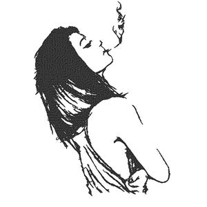 Può includere: Un disegno in bianco e nero di una persona con i capelli corti che fuma una sigaretta.