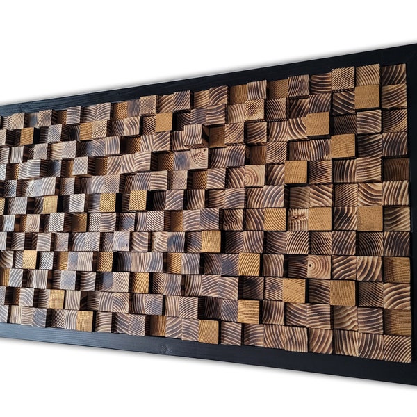 Black Framed Golden Ash Wood Wall Art, Acoustic Panel 3D Wood Wall Art, Modern Home Design, Sound Diffuser