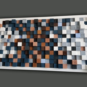 Modern 3D Inception Wood Wall Art - White Framed Wooden Mosaic Home Decor Art, Custom Acoustic Panel, Sound Diffuser