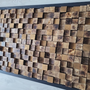 Black Framed Golden Ash Wood Wall Art, Acoustic Panel 3D Wood Wall Art, Modern Home Design, Sound Diffuser