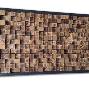 Black Framed Golden Ash Wood Wall Art, Acoustic Panel 3D Wood Wall Art, Modern Home Design, Sound Diffuser