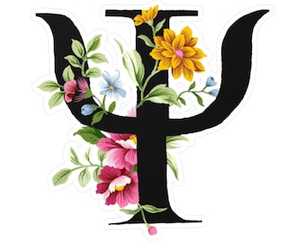 Best Selling Floral PSI Symbol, Psychology, School Psychologist Vinyl Decal (water, scratch, and UV-resistant)