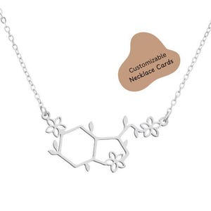 Collar con colgante de acero inoxidable con la molécula floral de la serotonina, la ciencia y la felicidad de la química para mujer