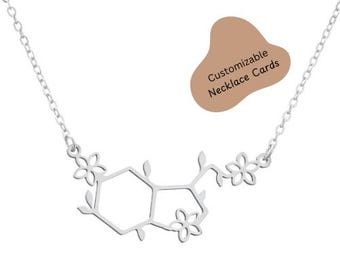 Chemistry Happiness Science Serotonin Floral Molecule Stainless Steel Pendant Necklace for Women