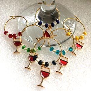 Beaded Wine Glass Charms: Rainbow Drink Markers, Party Decor - Set of 6