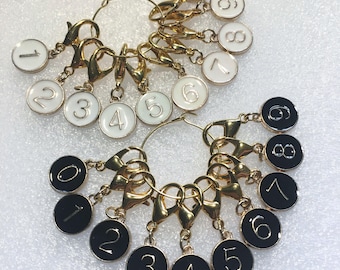 Set of 10 Numbered Stitch Markers: Enamel, Gold Lobster Clasps, yarn gift