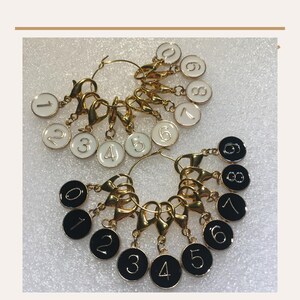 Numbered Stitch Markers for Knitting or Crochet – Set of 10 – Black or White Enamel with Lobster Clasps – Progress Keepers, Row Counters