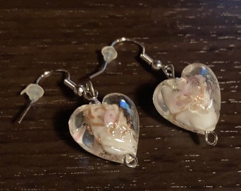 Handmade Glass Heart Dangle Earrings