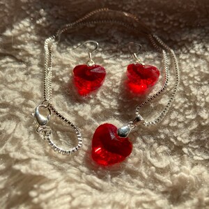Red Crystal Heart Drop Earrings in Sterling Silver