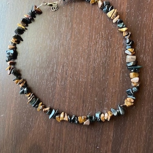 Tigers Eye and Onyx Natural Freeform Stone Choker Necklace