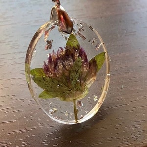 Purple Flower Necklace with Silver Flakes - Real Pressed Flower