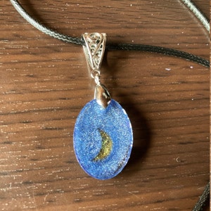 Blue Moon Crescent Moon Witchy Magical Necklace Handmade Pendant