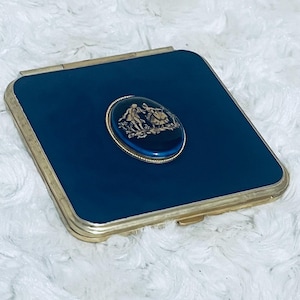 Blue and Gold Courting Couple Compact Mirror Limoges