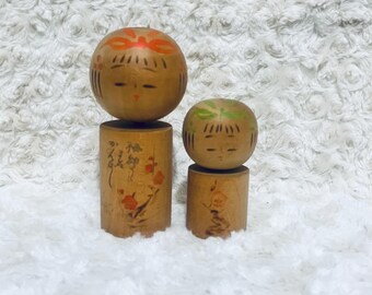 伝統的な木製こけし カップル ヴィンテージ モダン クリエイティブ 木製こけし ペア サイン