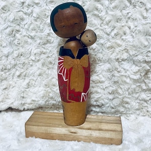 Vintage Creative Sosaku Wooden Kokeshi Doll Mother and Child 16.5cm