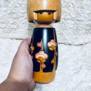 Vintage 22cm Cute Girl with Ribbon Creative Wooden Kokeshi Doll signed by Master