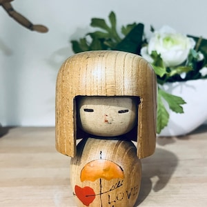 Modern Creative Wooden Kokeshi Doll Signed, Love