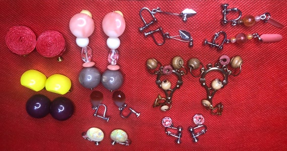 Vintage Lot of 10 Clip On Earrings - Dangling and