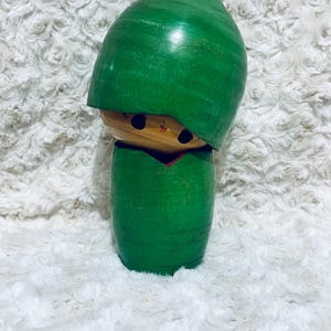 16cm Green Vintage Creative Kokeshi Doll by Master Kato Masami signed
