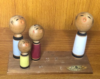 Singing Set of Vintage Miniature Wooden Kokeshi Doll Collectible Figure