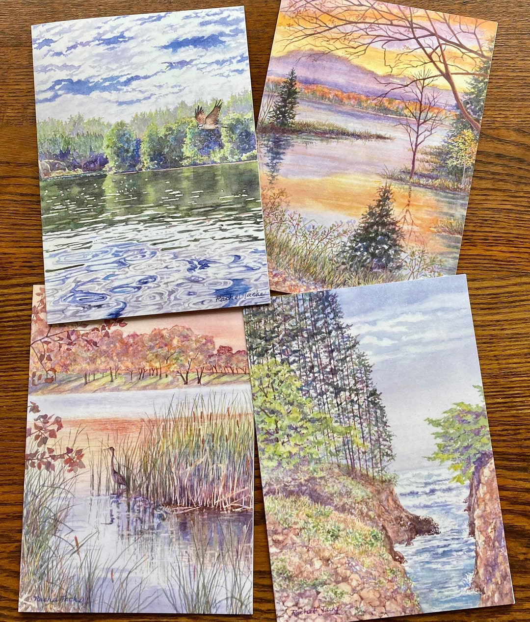 Water Landscape Cards, Set of 4 Original Blank Watercolor Cards With ...
