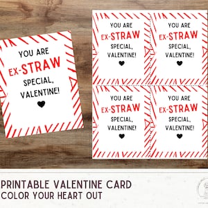 Printable Valentine Card - &quot;Ex-Straw&quot; Special | Silly Straw Valentine Card - Instant Download